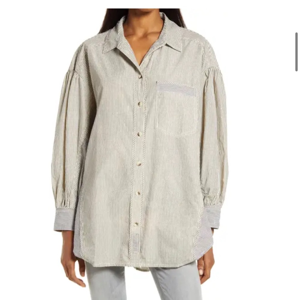 We The Free Black and White Striped Oversize Oxford Shirt